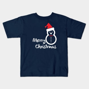 Merry Christmas Happy Snowman With Santa Hat - Merry Christmas Gift Kids T-Shirt